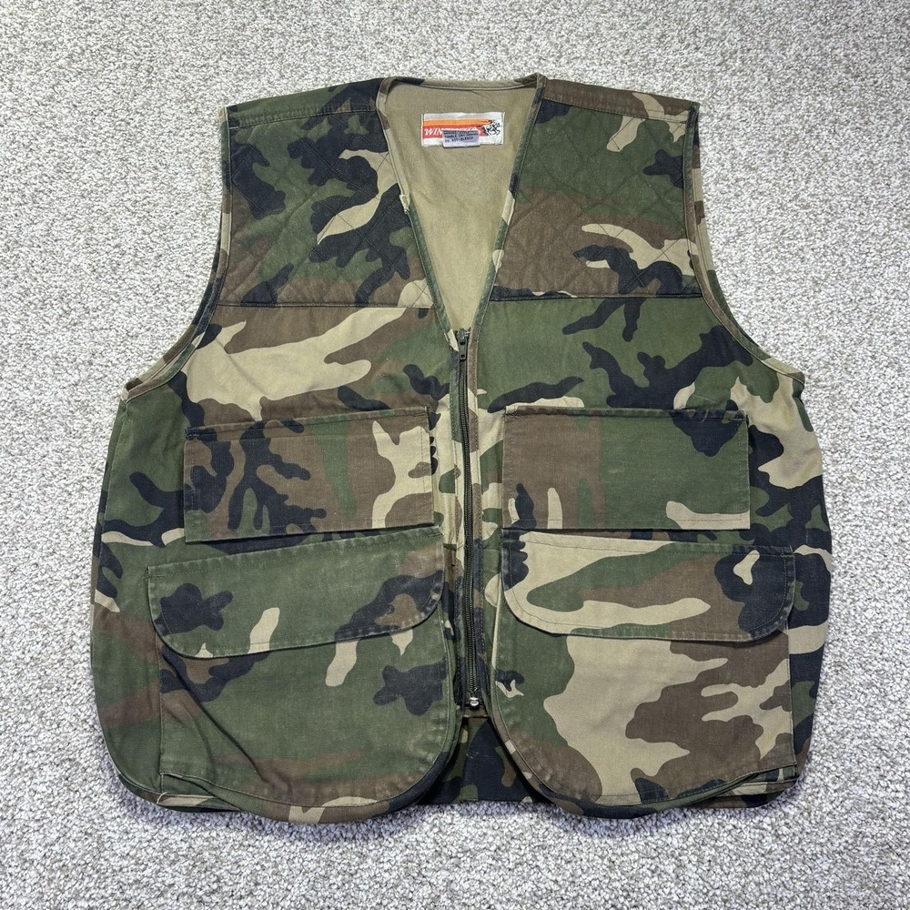 Winchester Vest Mens Large Camo Canvas Full Zip Hunting Utility Pockets Outdoor